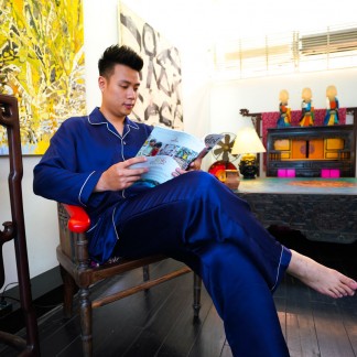 Dark blue Men silk pijama